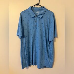 Flag & Anthem Blue Polo Shirt with Drinks and Flamingos